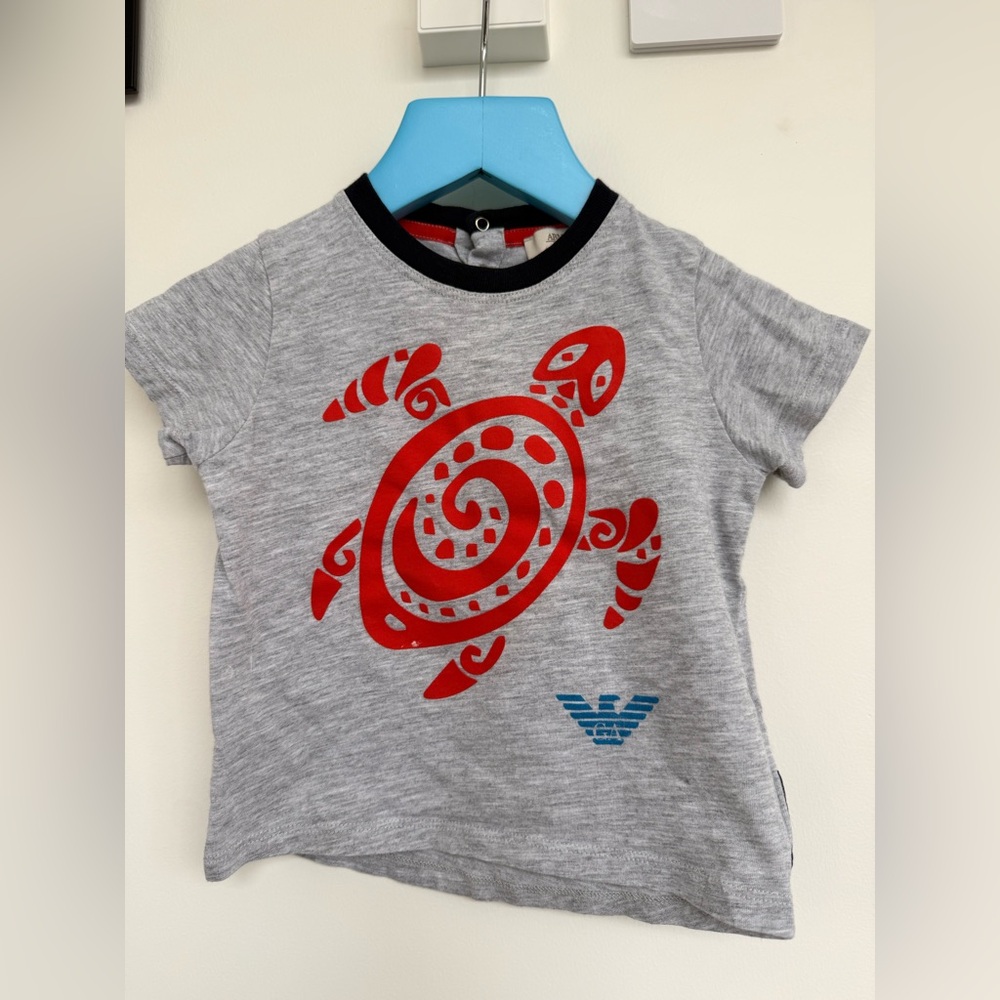 Emporio Armani Kids Grey Tee with Red Turtle Graphic